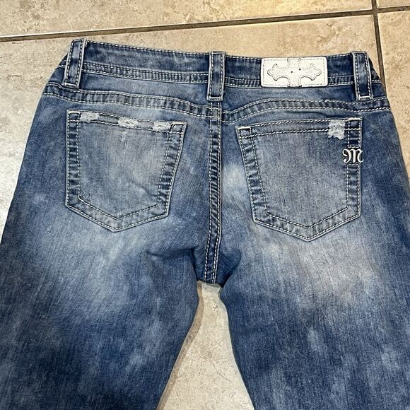 MISS ME Signature Cuffed Skinny JP7669CK Embroidered Distressed Women Jeans 29 - Picture 5 of 7